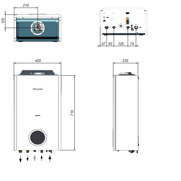 Kiturami World Alpha E 24 газовый котёл размеры