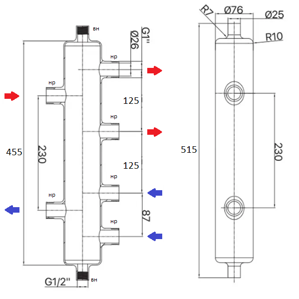 Гидравлическая стрелка Skat H1007B размеры