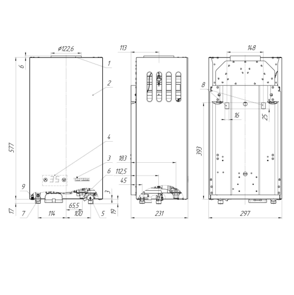 VilTerm E11 Glass газовая колонка размеры