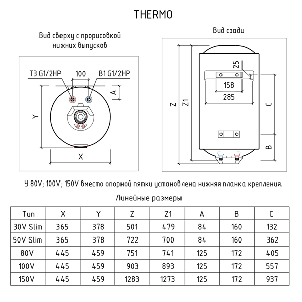 Водонагреватель Thermex Thermo размеры