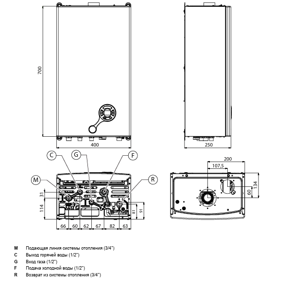 Fondital Minorca CTFS 24 CU газовый котёл размеры