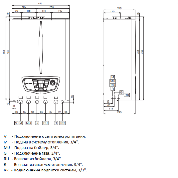 Immergas EOLO Mythos X 24 5R размеры