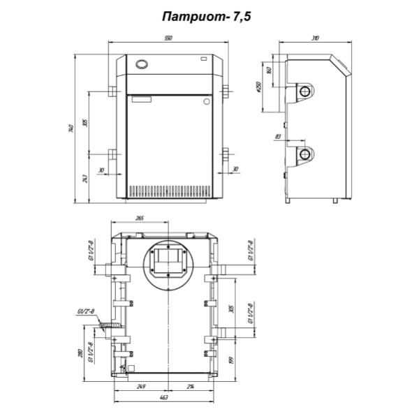 Газовый котёл Лемакс Патриот-7.5 размер