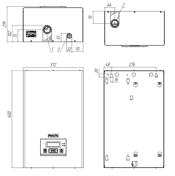 Эван Practic 3 кВт котёл электрический размеры