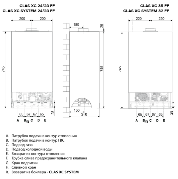 Ariston Clas XC FF газовый котел размеры